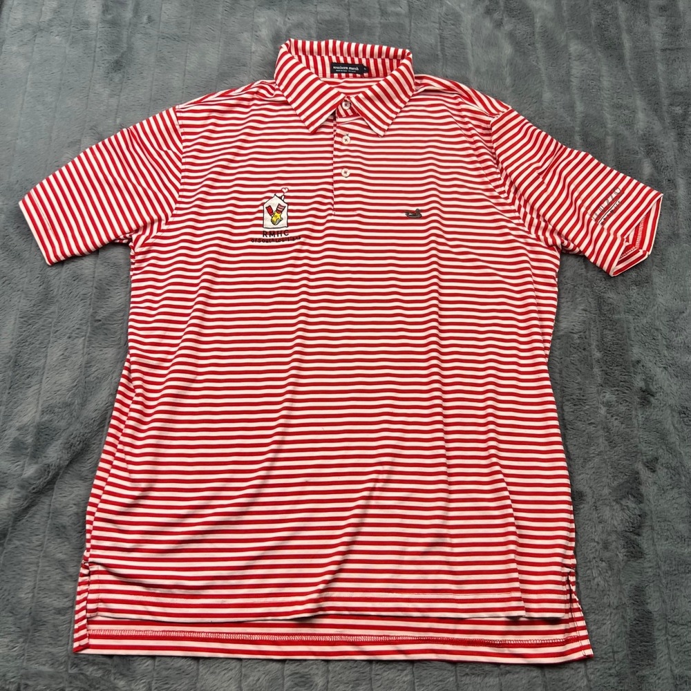 Southern Marsh Mens Red White Striped RMHC Performance Polo Shirt Size M 14327